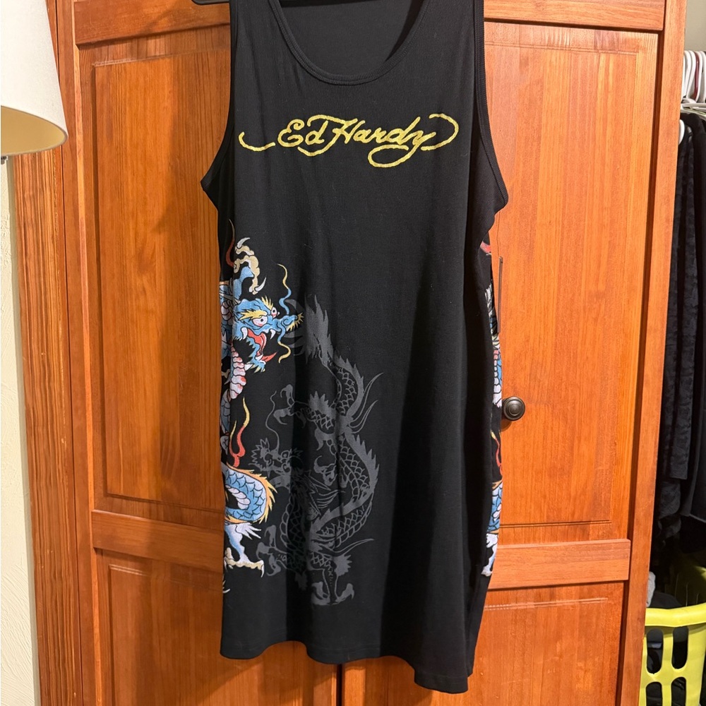 Ed Hardy Black Tank with Colorful Dragon Art